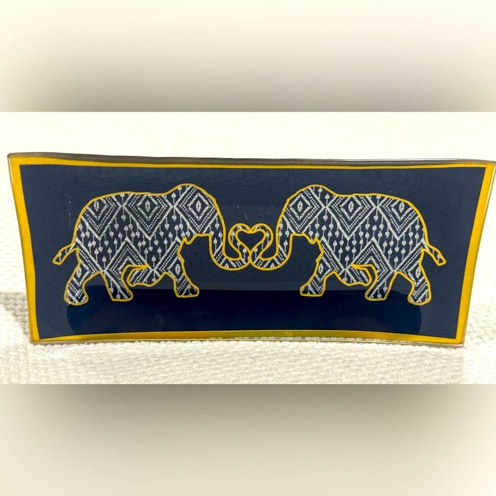 J. Crew Blue and Gold Elephant Trinket Holder